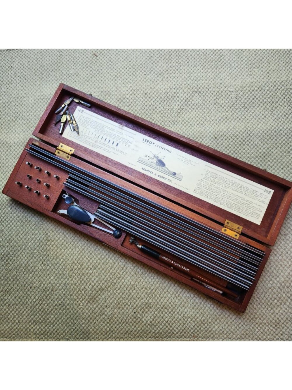 K&E Leroy Lettering Set 3240 Keuffel & Esser Drafting Kit Wood Case K E